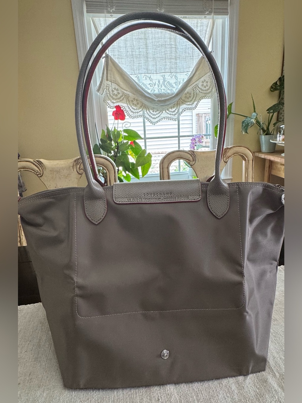 Longchamp Tote in Gray with Red Accents - Large - Picture 2 of 7